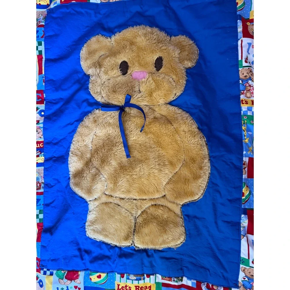 Handmade Teddy Bear Blanket Primary Colors Vintage‎ 80s 90s Nostalgic